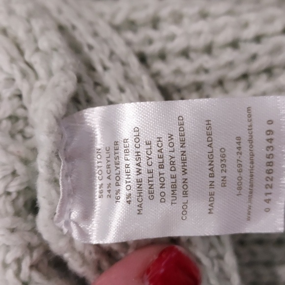 Comfy Cool Mint Green Mock Turtleneck with Wavey Crossing Pattern Size Medium - Picture 9 of 9